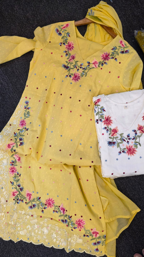 Cotton 3 Piece Suit with Embroidery