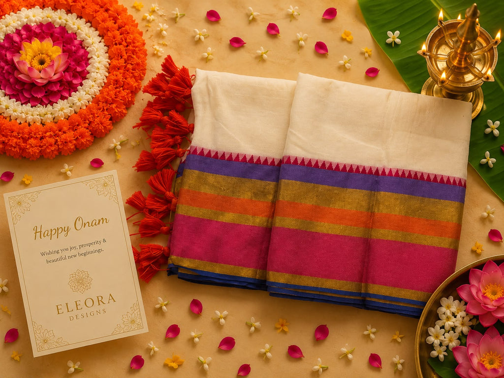120 Count Pure Mul Cotton Saree with Orange Tassels