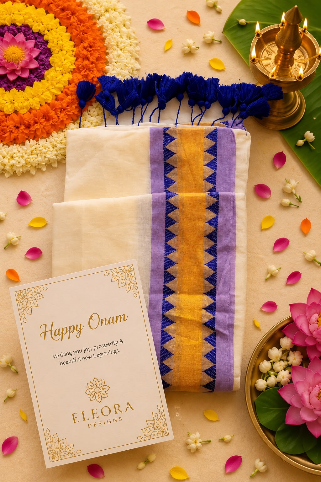 120 Count Pure Mul Cotton Saree with Blue Tassels