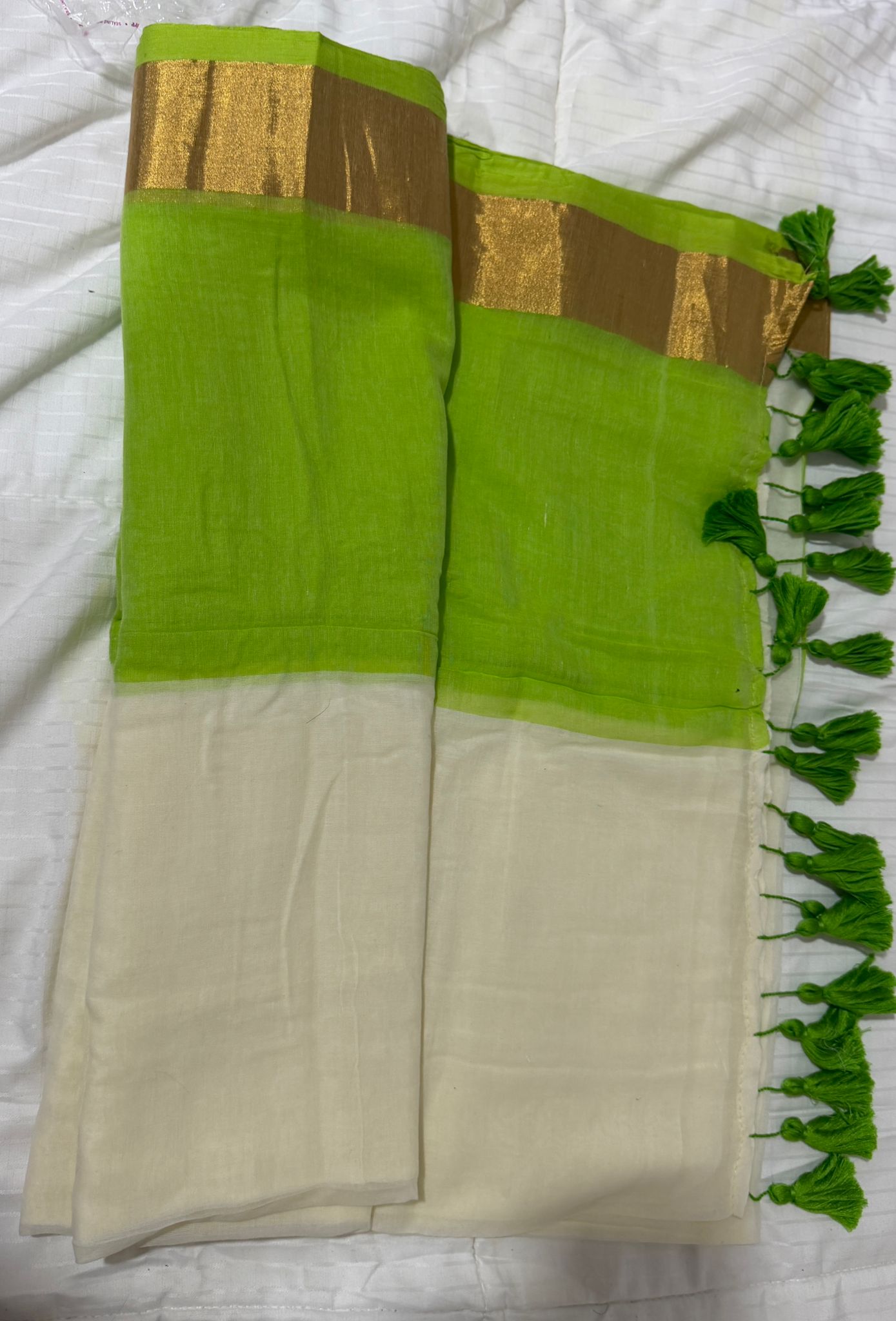 120 Mul Cotton Saree Green tassels