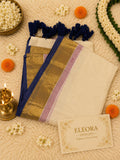 120 Mul Cotton Saree dark blue tassels