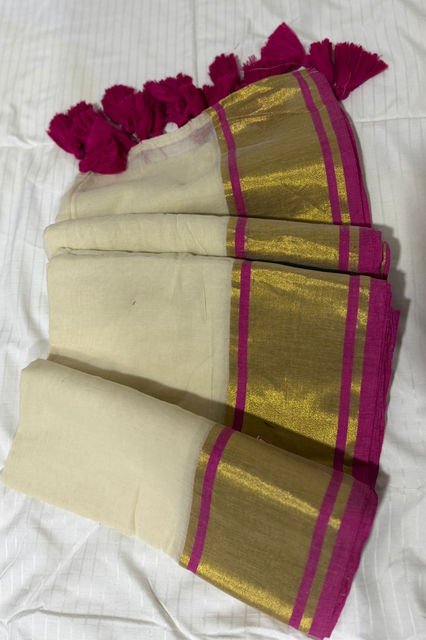 120 Mul Cotton Saree pink tassels