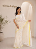 Premium 120 mul cotton embroidery saree with blouse piece Off white and yellow