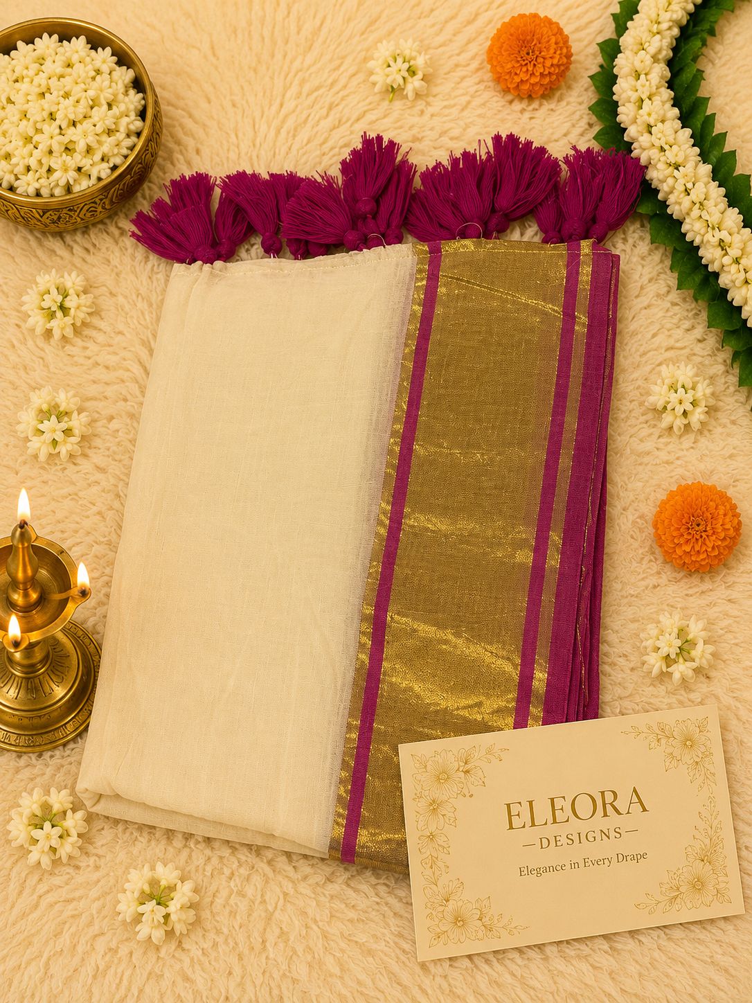 120 Mul Cotton Saree pink tassels