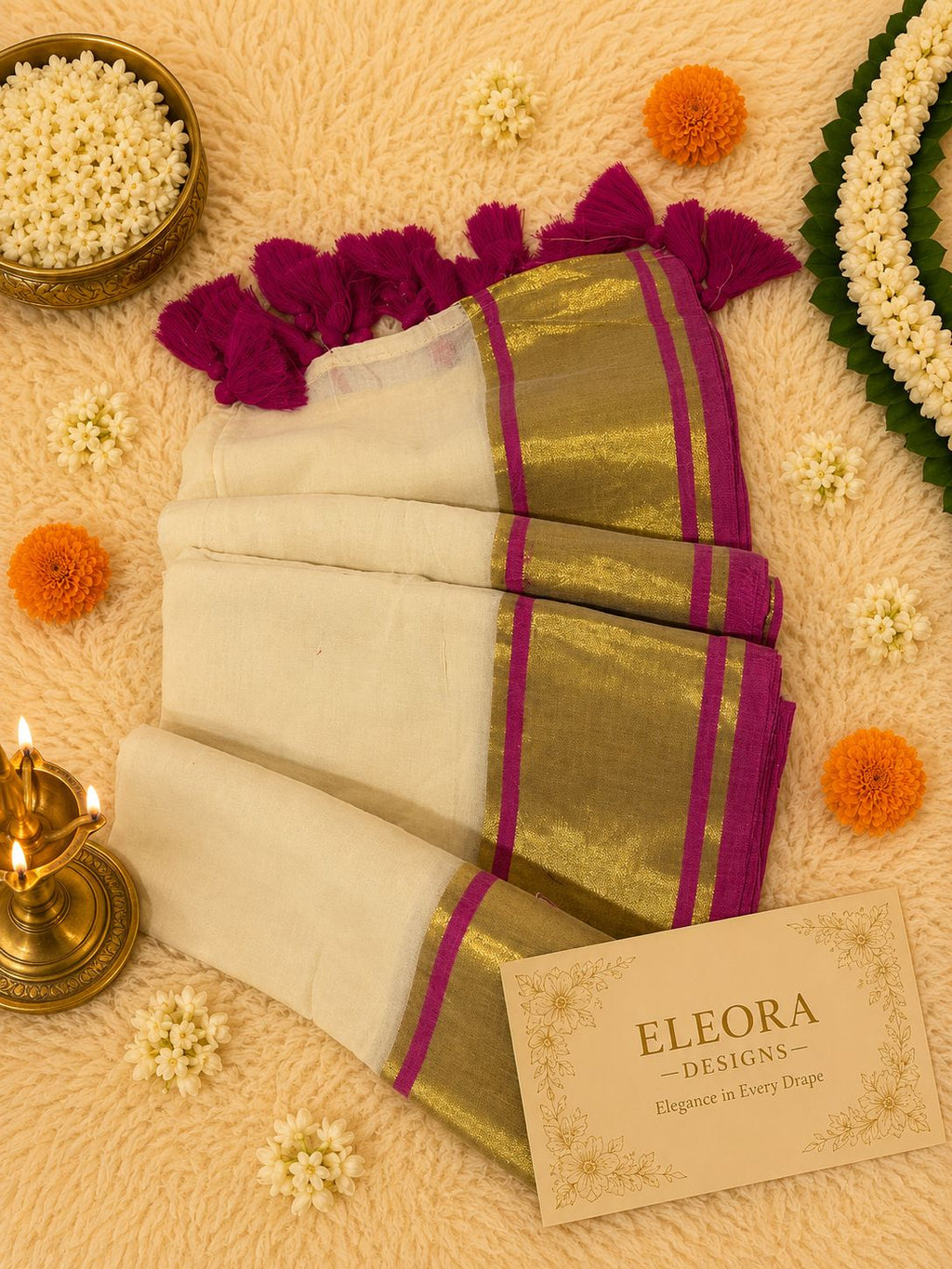120 Mul Cotton Saree pink tassels