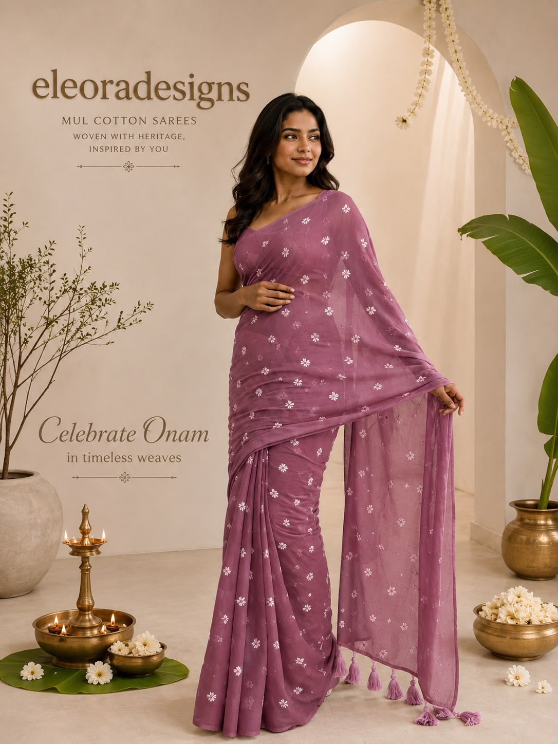 Premium 120 mul cotton embroidery saree with blouse piece Onion pink